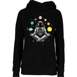 Galaxy Spaceman Astronomer Cosmos Meditating Astronaut Womens Funnel Neck Pullover Hood