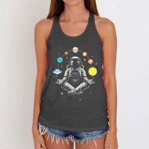 Galaxy Spaceman Astronomer Cosmos Meditating Astronaut Women's Knotted Racerback Tank