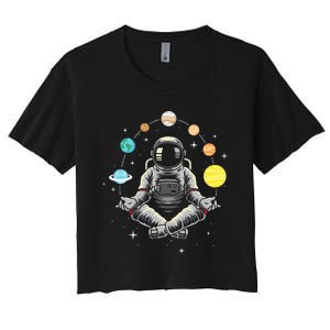 Galaxy Spaceman Astronomer Cosmos Meditating Astronaut Women's Crop Top Tee