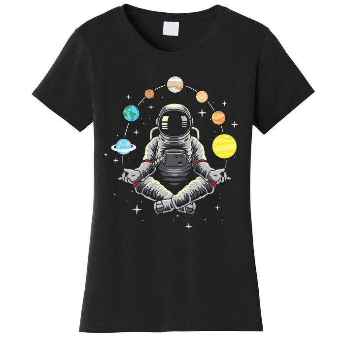 Galaxy Spaceman Astronomer Cosmos Meditating Astronaut Women's T-Shirt