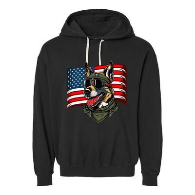 German Shepherd American Dog Soldier 4th Of July Garment-Dyed Fleece Hoodie