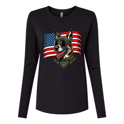 German Shepherd American Dog Soldier 4th Of July Womens Cotton Relaxed Long Sleeve T-Shirt