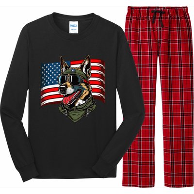 German Shepherd American Dog Soldier 4th Of July Long Sleeve Pajama Set