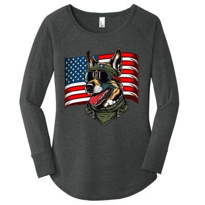 German Shepherd American Dog Soldier 4th Of July Women's Perfect Tri Tunic Long Sleeve Shirt