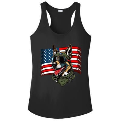 German Shepherd American Dog Soldier 4th Of July Ladies PosiCharge Competitor Racerback Tank