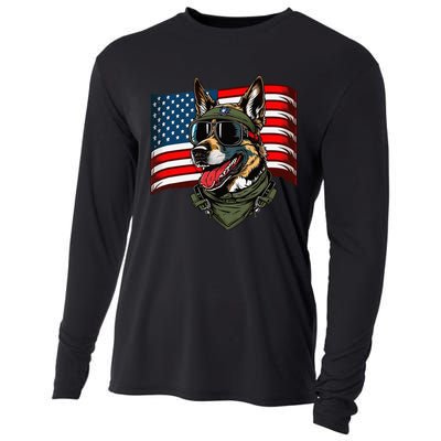 German Shepherd American Dog Soldier 4th Of July Cooling Performance Long Sleeve Crew