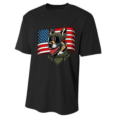 German Shepherd American Dog Soldier 4th Of July Performance Sprint T-Shirt