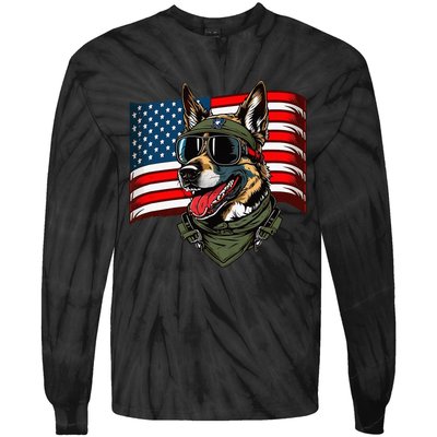 German Shepherd American Dog Soldier 4th Of July Tie-Dye Long Sleeve Shirt