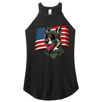 German Shepherd American Dog Soldier 4th Of July Women’s Perfect Tri Rocker Tank