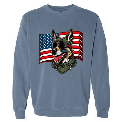 German Shepherd American Dog Soldier 4th Of July Garment-Dyed Sweatshirt