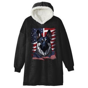 German Shepherd American Flag Usa Patriotic Dog Gift Hooded Wearable Blanket