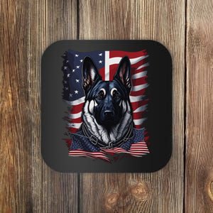 German Shepherd American Flag Usa Patriotic Dog Gift Coaster