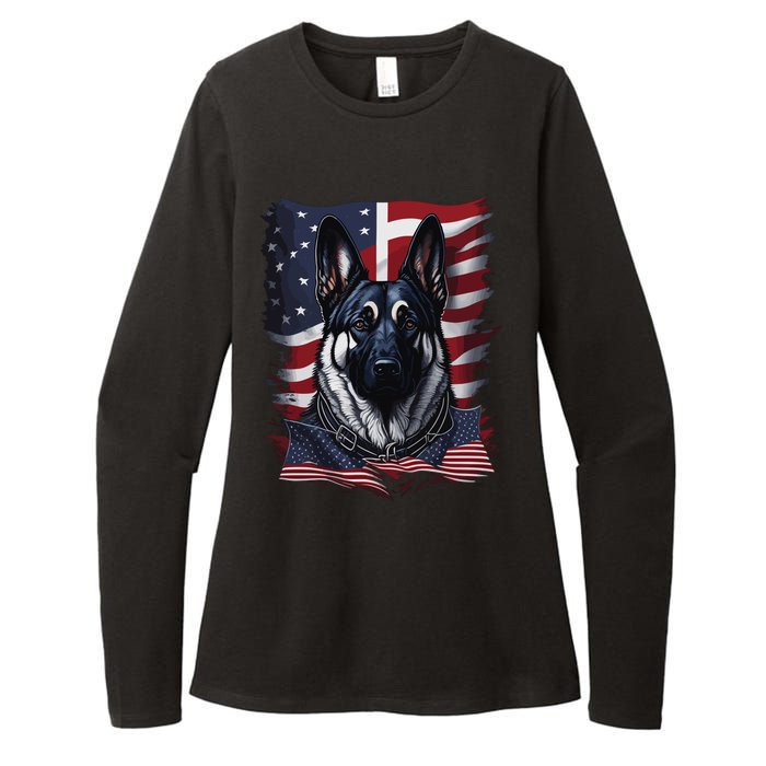 German Shepherd American Flag Usa Patriotic Dog Gift Womens CVC Long Sleeve Shirt