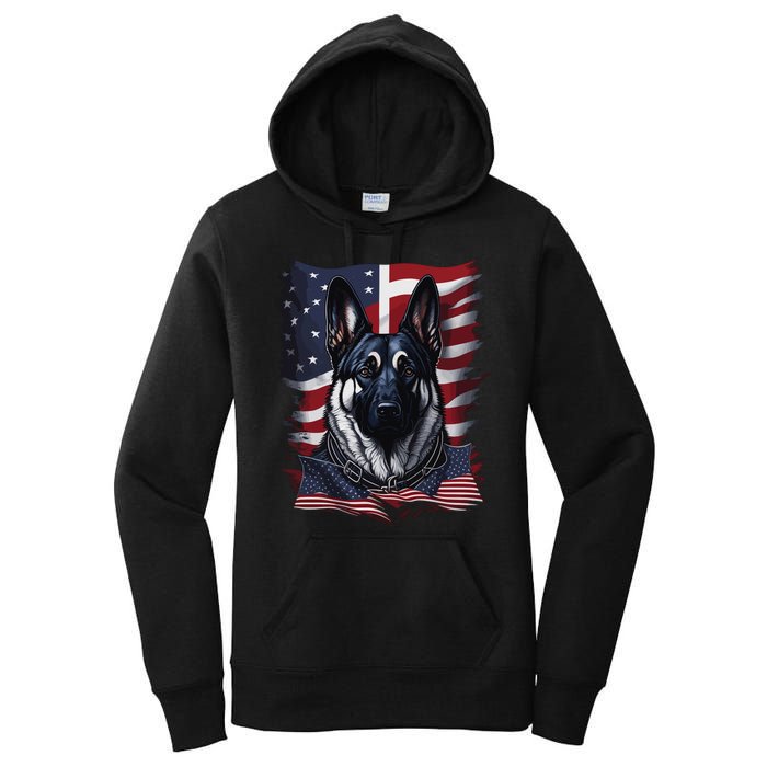 German Shepherd American Flag Usa Patriotic Dog Gift Women's Pullover Hoodie