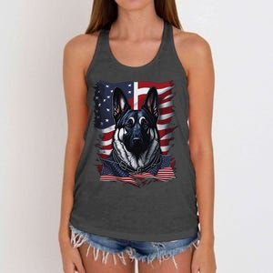 German Shepherd American Flag Usa Patriotic Dog Gift Women's Knotted Racerback Tank