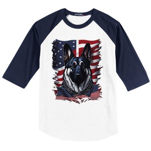 German Shepherd American Flag Usa Patriotic Dog Gift Baseball Sleeve Shirt