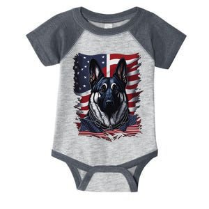 German Shepherd American Flag Usa Patriotic Dog Gift Infant Baby Jersey Bodysuit