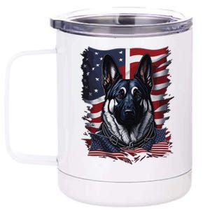 German Shepherd American Flag Usa Patriotic Dog Gift 12 oz Stainless Steel Tumbler Cup