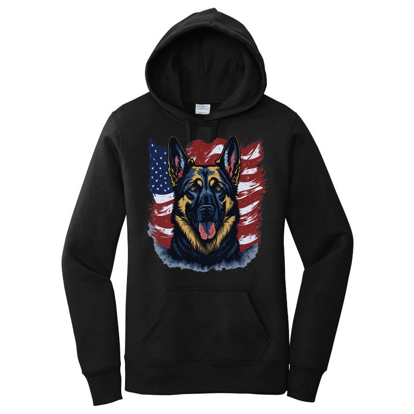 German Shepherd American Flag Usa Patriotic Dog Gift Women's Pullover Hoodie