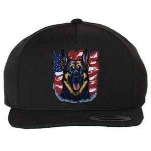 German Shepherd American Flag Usa Patriotic Dog Gift Wool Snapback Cap