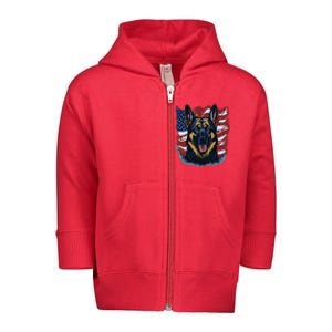 German Shepherd American Flag Usa Patriotic Dog Gift Toddler Zip Fleece Hoodie