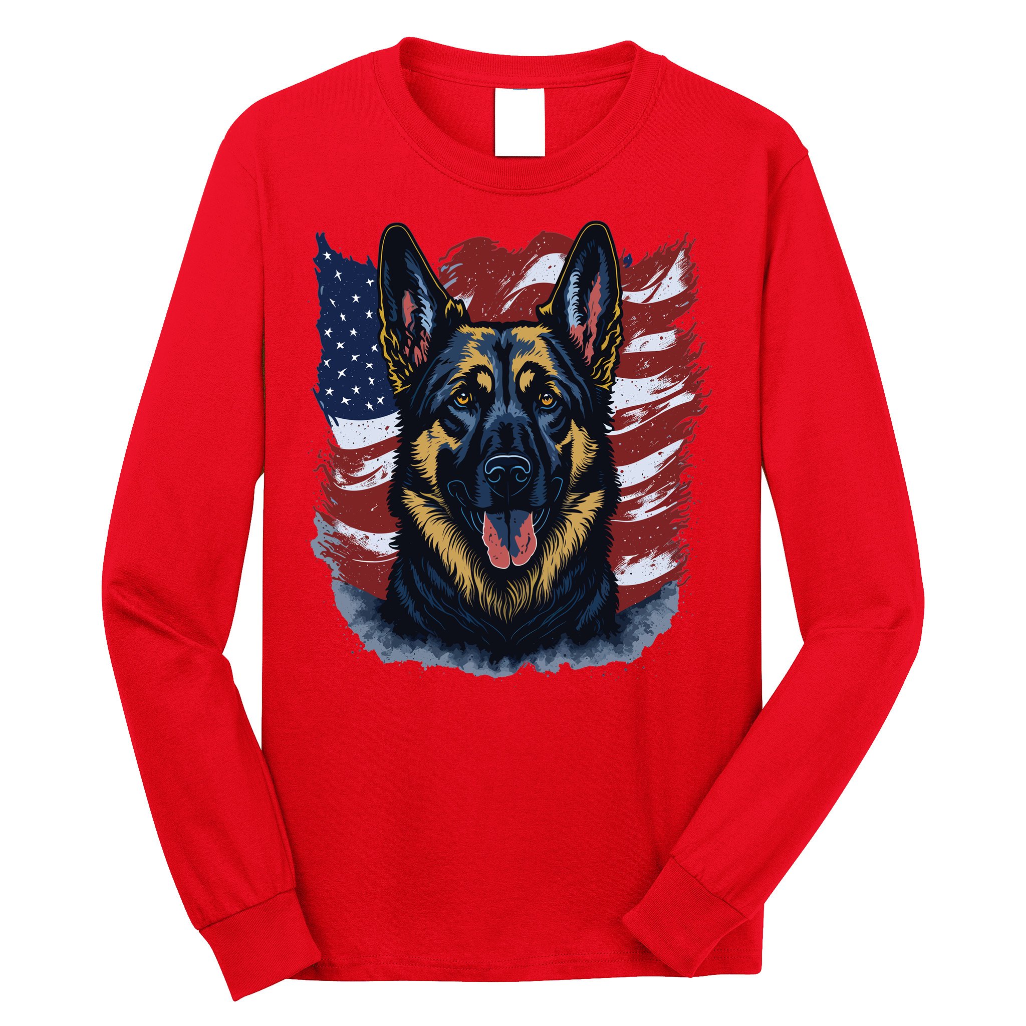 German Shepherd American Flag Usa Patriotic Dog Gift Long Sleeve Shirt