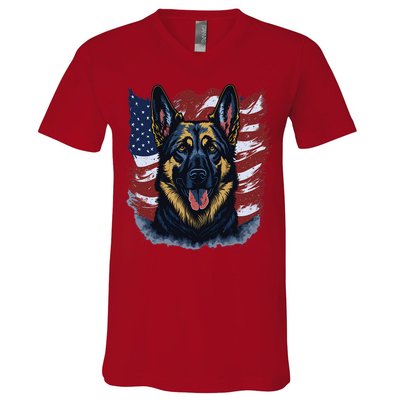 German Shepherd American Flag Usa Patriotic Dog Gift V-Neck T-Shirt
