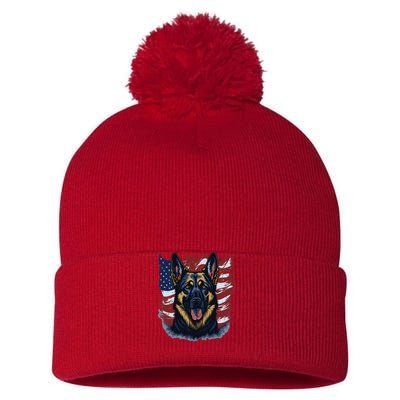 German Shepherd American Flag Usa Patriotic Dog Gift Pom Pom 12in Knit Beanie
