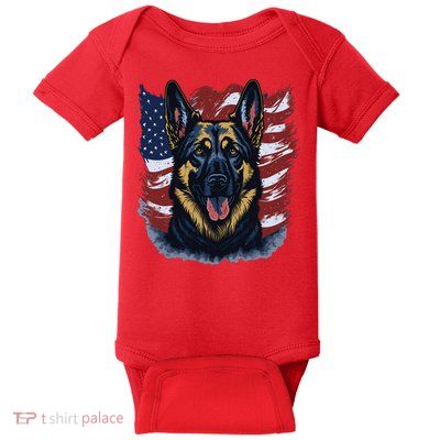 German Shepherd American Flag Usa Patriotic Dog Gift Baby Bodysuit
