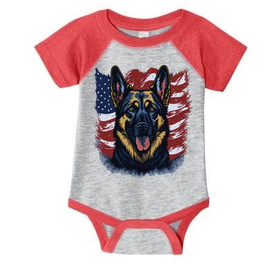 German Shepherd American Flag Usa Patriotic Dog Gift Infant Baby Jersey Bodysuit