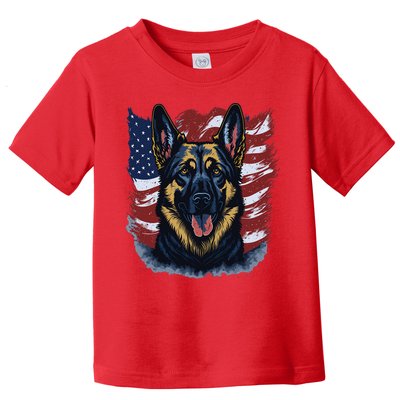 German Shepherd American Flag Usa Patriotic Dog Gift Toddler T-Shirt