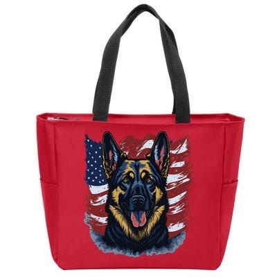 German Shepherd American Flag Usa Patriotic Dog Gift Zip Tote Bag
