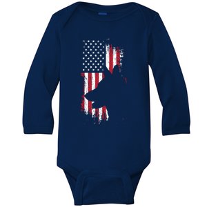 German Shepherd American Flag Gift Usa Patriotic Dog Gift Cute Gift Baby Long Sleeve Bodysuit