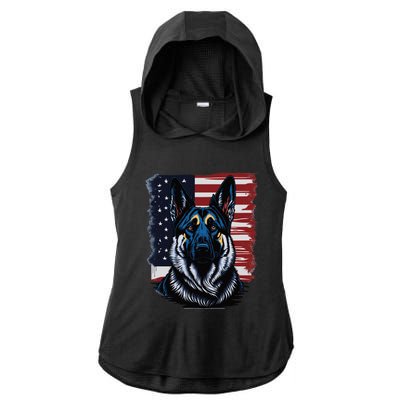 German Shepherd American Flag Usa Patriotic Dog Gift Ladies PosiCharge Tri-Blend Wicking Draft Hoodie Tank