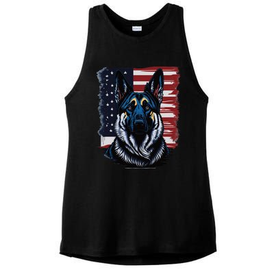 German Shepherd American Flag Usa Patriotic Dog Gift Ladies PosiCharge Tri-Blend Wicking Tank