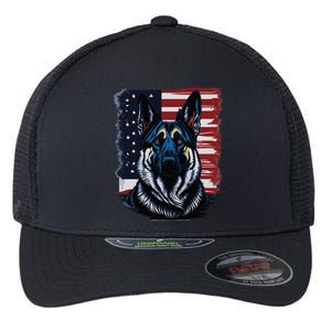 German Shepherd American Flag Usa Patriotic Dog Gift Flexfit Unipanel Trucker Cap