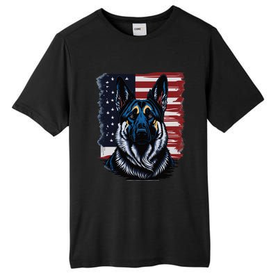 German Shepherd American Flag Usa Patriotic Dog Gift Tall Fusion ChromaSoft Performance T-Shirt