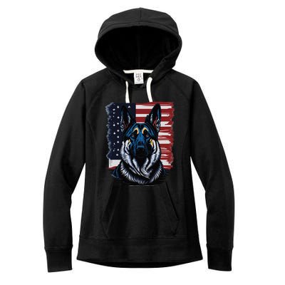 German Shepherd American Flag Usa Patriotic Dog Gift Women's Fleece Hoodie