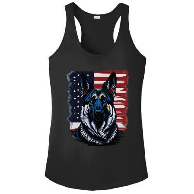 German Shepherd American Flag Usa Patriotic Dog Gift Ladies PosiCharge Competitor Racerback Tank