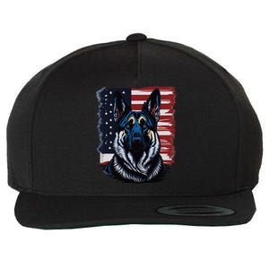 German Shepherd American Flag Usa Patriotic Dog Gift Wool Snapback Cap