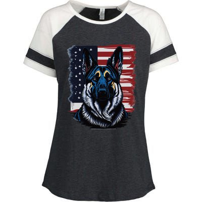 German Shepherd American Flag Usa Patriotic Dog Gift Enza Ladies Jersey Colorblock Tee