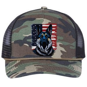 German Shepherd American Flag Usa Patriotic Dog Gift Retro Rope Trucker Hat Cap