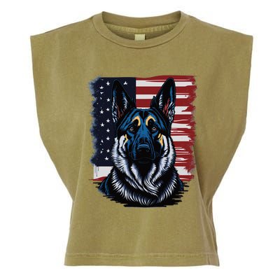 German Shepherd American Flag Usa Patriotic Dog Gift Garment-Dyed Women's Muscle Tee