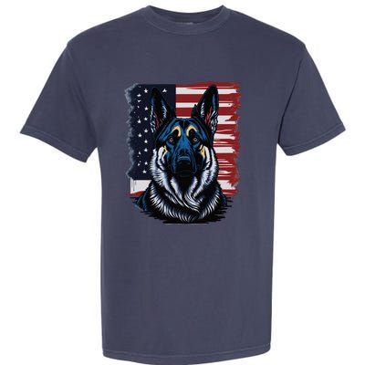 German Shepherd American Flag Usa Patriotic Dog Gift Garment-Dyed Heavyweight T-Shirt