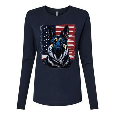 German Shepherd American Flag Usa Patriotic Dog Gift Womens Cotton Relaxed Long Sleeve T-Shirt