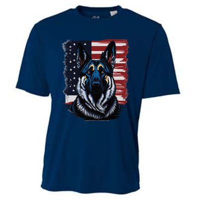 German Shepherd American Flag Usa Patriotic Dog Gift Cooling Performance Crew T-Shirt