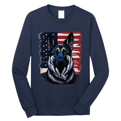 German Shepherd American Flag Usa Patriotic Dog Gift Long Sleeve Shirt