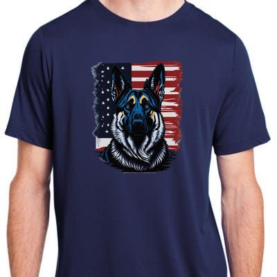 German Shepherd American Flag Usa Patriotic Dog Gift Adult ChromaSoft Performance T-Shirt