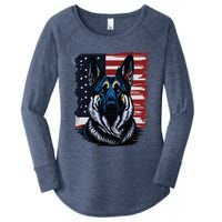 German Shepherd American Flag Usa Patriotic Dog Gift Women's Perfect Tri Tunic Long Sleeve Shirt