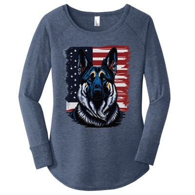 German Shepherd American Flag Usa Patriotic Dog Gift Women's Perfect Tri Tunic Long Sleeve Shirt